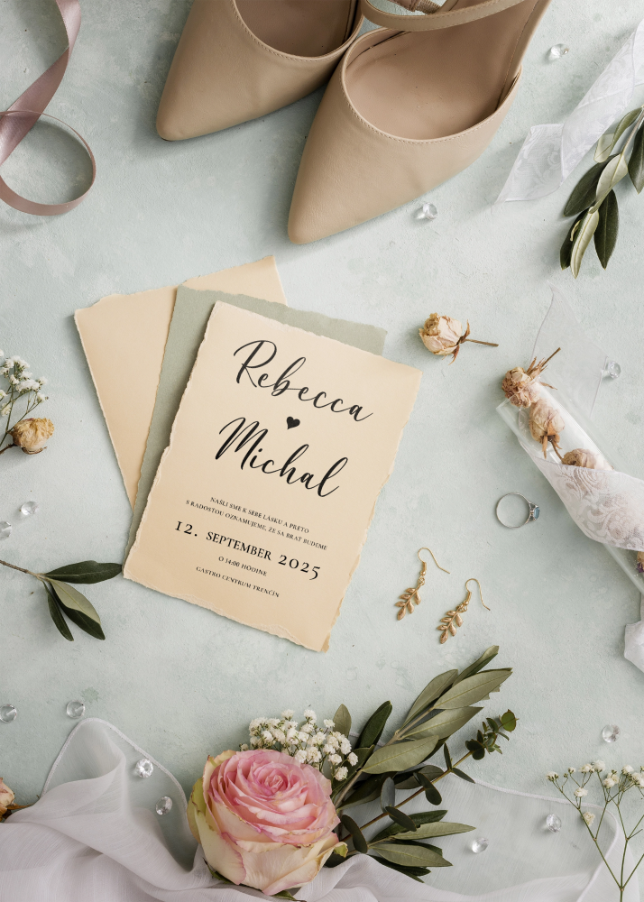 Top view arrangement of wedding elements with invitation mock-up