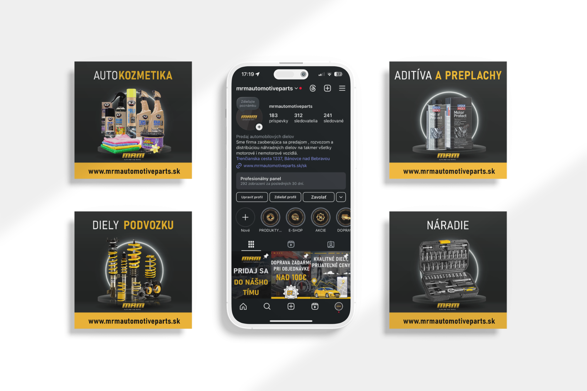 instagram post and smartphone with shadow overlay mockup